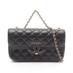 Chanel Matelassé 2-Way Shoulder Bag/Handbag, Lambskin Leather, Women's, Black